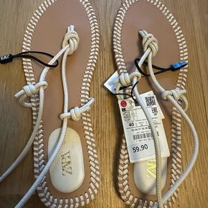 Zara new leather tie flat sandal